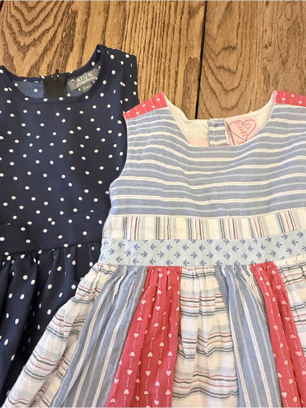 Two Dress Set Sz 5/6- A.T.U.N. Navy Polka Dot & Blue-Stripe Patchwork DW